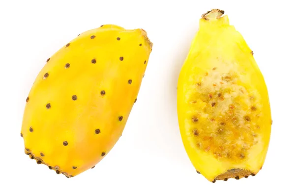 Gele prickly pear of opuntia geïsoleerd op een witte achtergrond. Bovenaanzicht. Plat leggen — Stockfoto