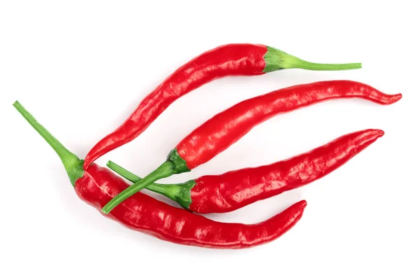 Red hot chili peppers isolated on white background. Top view. Flat lay pattern — Stock Photo, Image