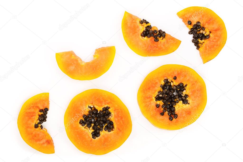ripe slice papaya isolated on a white background. Top view. Flat lay