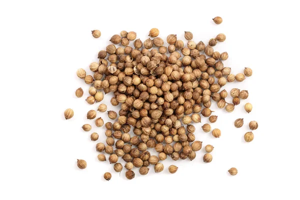 Koriander zaden geïsoleerd op een witte achtergrond bovenaanzicht — Stockfoto