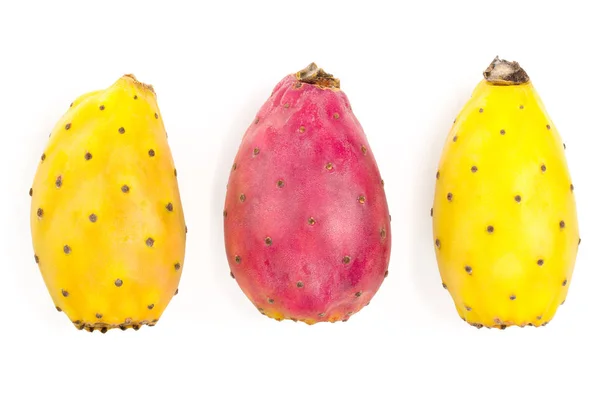 Rode einde gele prickly pear of opuntia geïsoleerd op een witte achtergrond. Bovenaanzicht. Plat leggen — Stockfoto