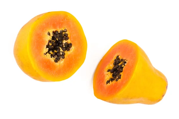 Half of ripe papaya isolated on a white background. Top view. Flat lay — Stock Photo, Image