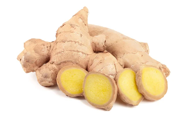 Fresh Ginger root and slice isolated on white background — Stock Photo, Image