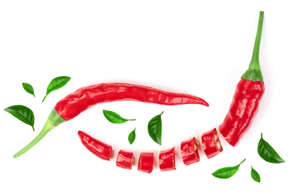 Red hot chili peppers isolated on white background with copy space for your text. Top view. Flat lay pattern — Stock Photo, Image