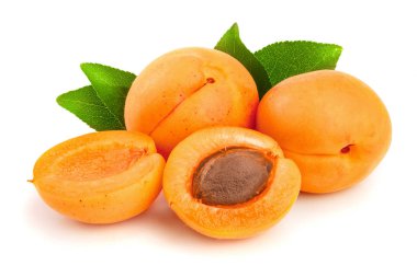 Beyaz arka plan makro'izole yaprakları ile kayısı meyve