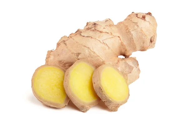 Fresh Ginger root and slice isolated on white background — Stock Photo, Image