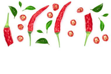 kırmızı sıcak izole kopya alanı metniniz için beyaz zemin üzerine biber. Üstten görünüm. Düz yatıyordu desen.