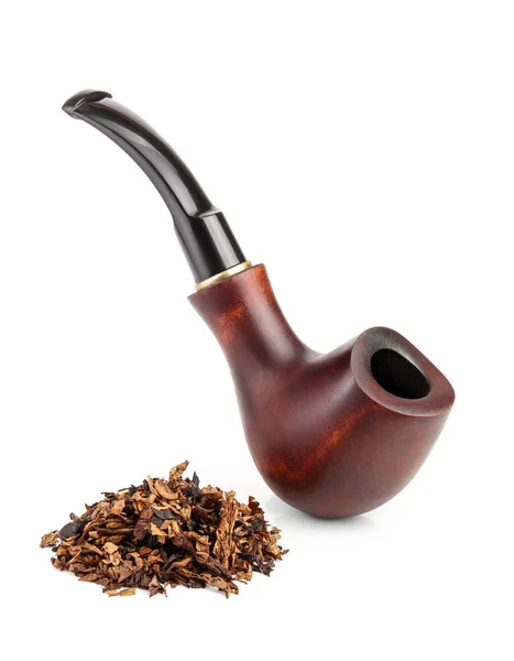 Wooden tobacco pipe with dried smoking tobacco isolated on white background — Stock Photo, Image