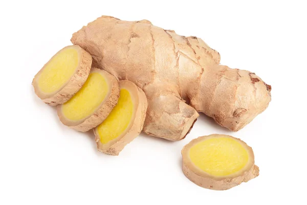 Fresh Ginger root and slice isolated on white background — Stock Photo, Image