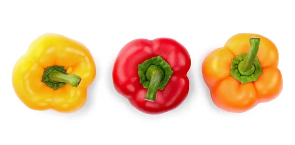 Yellow orange and red sweet bell pepper isolated on white backgro. Top view. Flat lay — Stock Photo, Image