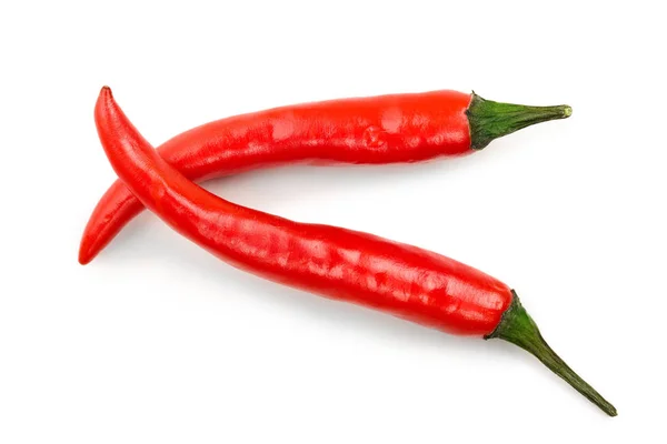 Czerwony na białym tle papryki chili w gorący. Widok z góry. Leżał z płaskim — Zdjęcie stockowe