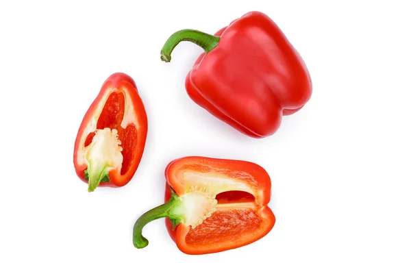 Red sweet bell pepper isolated on white background. Top view. Flat lay — Stock Photo, Image