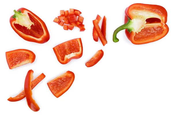 Rode zoete paprika geïsoleerd op een witte achtergrond met kopie ruimte voor uw tekst. Bovenaanzicht. Plat leggen — Stockfoto