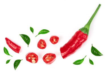 kırmızı sıcak izole kopya alanı metniniz için beyaz zemin üzerine biber. Üstten görünüm. Düz yatıyordu desen