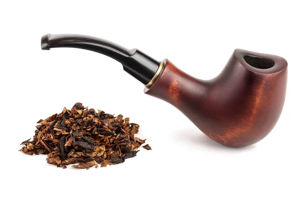 Wooden tobacco pipe with dried smoking tobacco isolated on white background — Stock Photo, Image