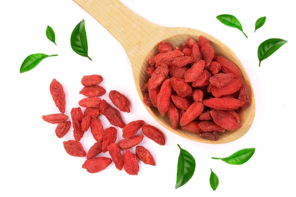 Dried Goji Berries Wooden Spoon Isolated White Background — Stock Photo, Image