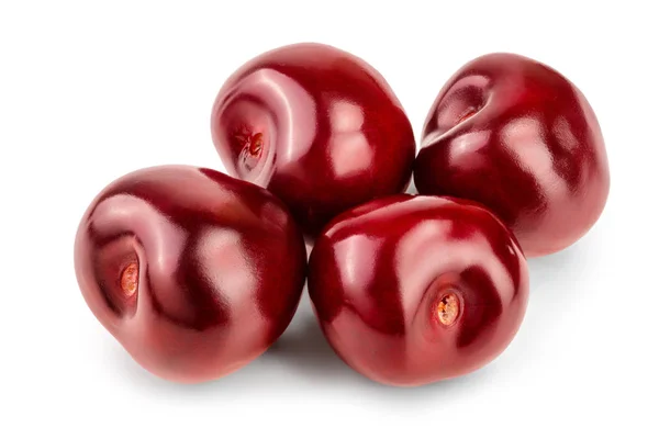 Süße rote Kirschen isoliert auf weißem Hintergrund Makro — Stockfoto