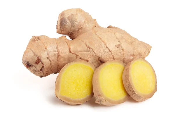 Fresh Ginger root and slice isolated on white background — Stock Photo, Image