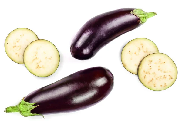 Eggplant or aubergine isolated on white background. Top view. Flat lay pattern — Stock Photo, Image