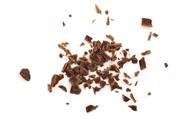 Chocolate ralado isolado em fundo branco. Vista superior — Fotografia de Stock