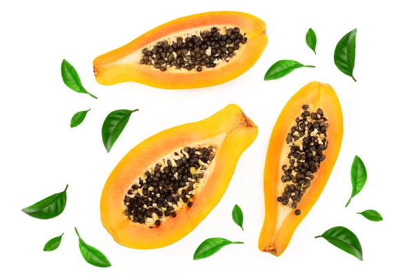 Half of ripe papaya isolated on a white background. Top view. Flat lay — Stock Photo, Image
