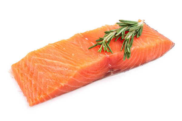 fillet of red fish salmon with rosemary isolated on white background