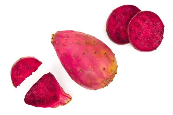 Rode prickly pear of opuntia geïsoleerd op een witte achtergrond met kopie ruimte voor uw tekst. Bovenaanzicht. Plat leggen — Stockfoto