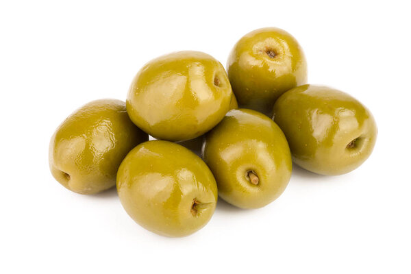 Green olives isolated on a white background
