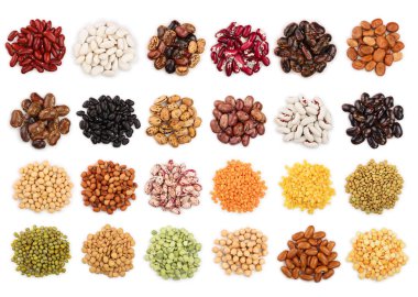 mix legumes isolated on white background. Top view. Flat lay clipart