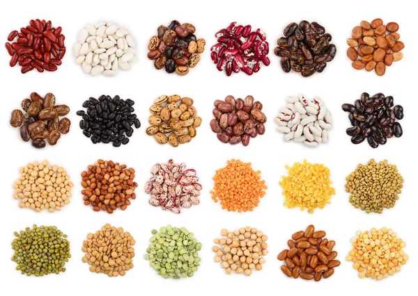 Mix legumes isolated on white background. Top view. Flat lay — Stock Photo, Image