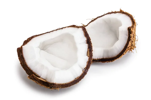 Die Hälfte der Kokosnuss isoliert auf weißem Hintergrund — Stockfoto