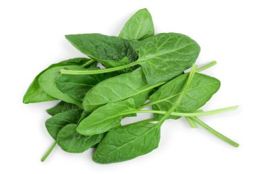 taze ıspanak üzerinde beyaz arka plan izole. Üstten Görünüm. Düz yatıyordu