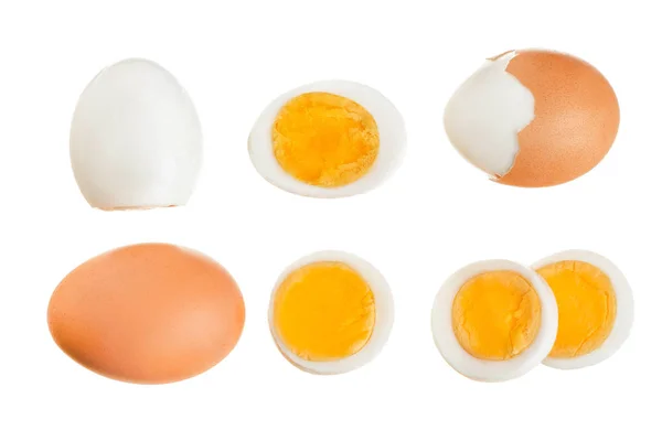 Gekookt ei en de helft geïsoleerd op een witte achtergrond. Set of collectie — Stockfoto