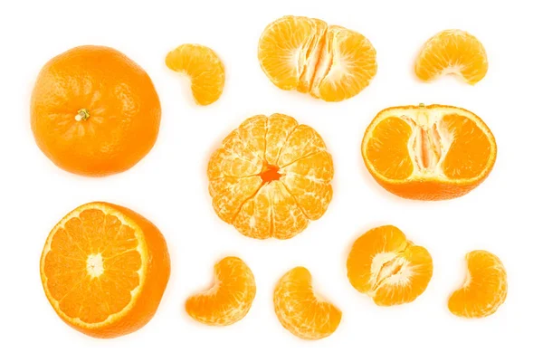 Mandarine ou mandarine isolée sur fond blanc. Vue de dessus. Pose plate — Photo