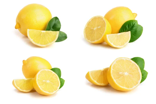 Lemon with leaf isolated on white background. Set or collection — Stock Photo, Image