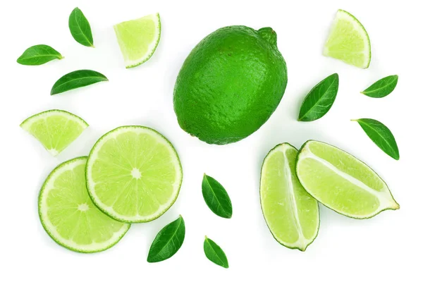 Sliced lime isolated on white background. Top view. Flat lay pattern — Stock Photo, Image