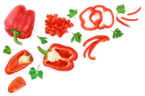 Red sweet bell pepper isolated on white background with copy space for your text. Top view. Flat lay — Stock Photo, Image