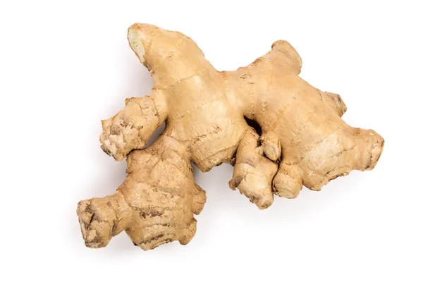 Fresh Ginger root isolated on white background. Top view. Flat lay — Stock Photo, Image