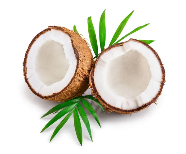 Połowa z mleka kokosowego z liści na białym tle na białym tle — Zdjęcie stockowe