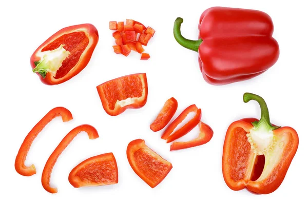 Rode zoete paprika geïsoleerd op een witte achtergrond. Bovenaanzicht. Plat leggen — Stockfoto