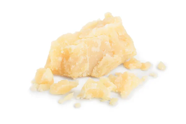 Parmesan cheese pieces isolated on white background. Closeup — Stock Photo, Image
