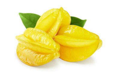Beyaz arka planda yaprak izole Carambola veya yıldız-meyve