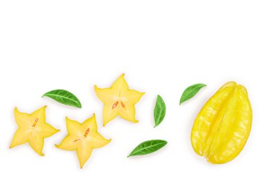 Carambola veya star-meyve kopya alanı metniniz için beyaz zemin üzerine izole. Üstten Görünüm. Düz yatıyordu