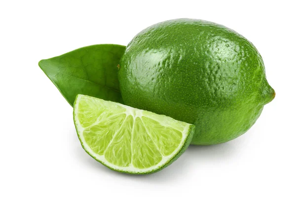 Lime with slice and leaf isolated on white background — Stock Photo, Image