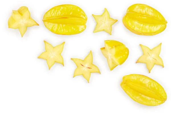 Carambola или звезда фрукты изолированы на белом фоне с копированием пространства для текста. Вид сверху. Плоский лежал — стоковое фото