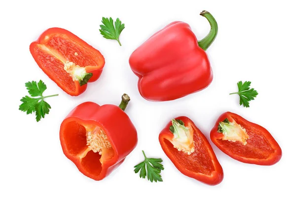 Röd söt paprika isolerad på vit bakgrund. Ovanifrån. Lekmanna-platt — Stockfoto