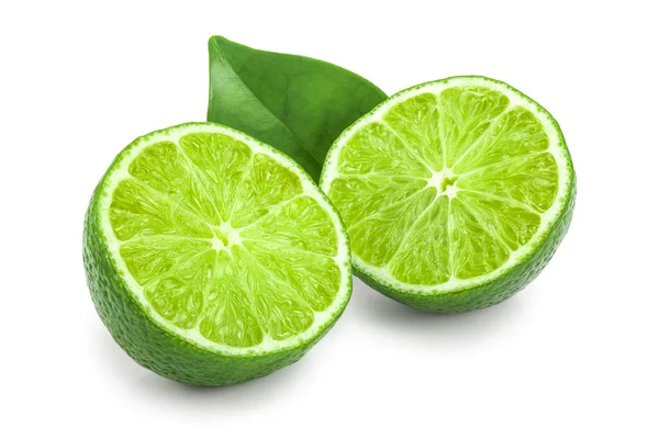 Half lime with leaves isolated on white background — Stock Photo, Image