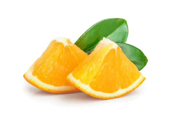 Orange fruit slice with leaves isolated on white background — Stock Photo, Image