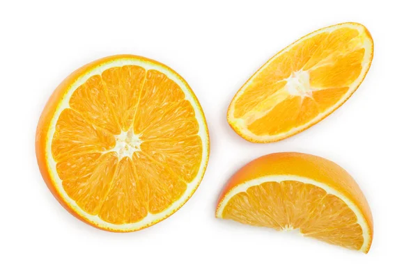 Rebanada de fruta naranja aislada sobre fondo blanco. Vista superior. Puesta plana — Foto de Stock