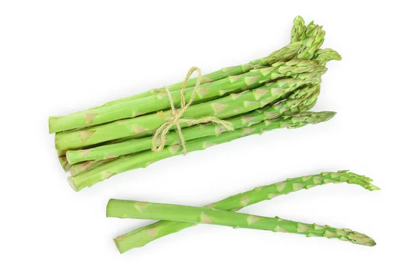 Fresh sprouts of asparagus isolated on white background. Top view. Flat lay — Stock Photo, Image